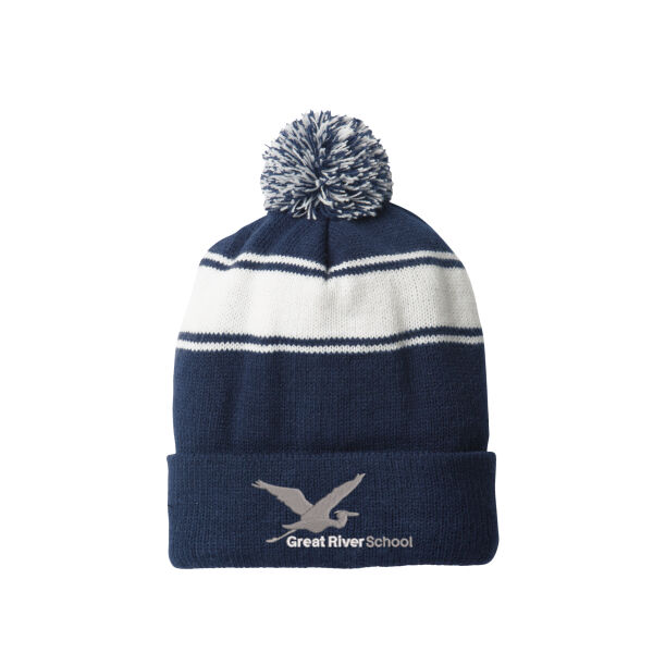 Sport-Tek® Stripe Pom Pom Beanie - Embroidered Logo Thumbnail