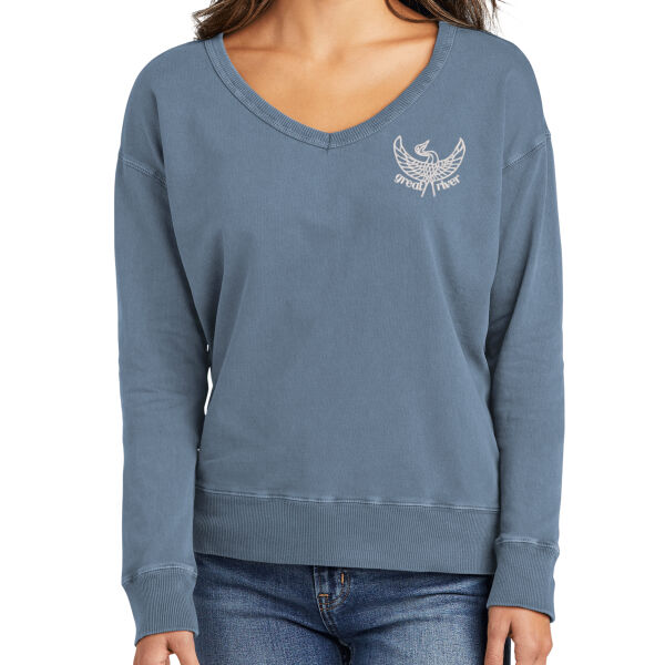 Port & Co® Women's Beach Wash® Garment-Dyed V-Neck Sweatshirt - Embroidered Logo Thumbnail